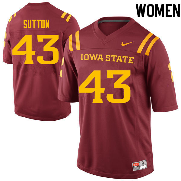 Iowa State Cyclones Women's #43 Tymar Sutton Nike NCAA Authentic Cardinal College Stitched Football Jersey TQ42Q48KU
